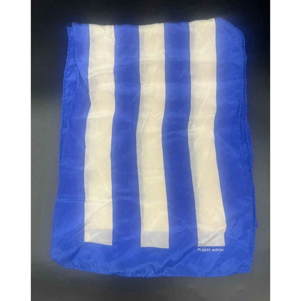 Albert Nipon Vintage Silk Scarf Blue White Striped XIIX Ltd Made in Japan 50